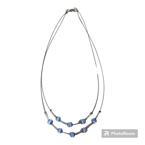 Jewelry - Vintage Beautiful Hues Of Blue 8 Beaded 2 Strand Choker Necklace